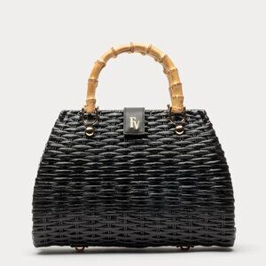 Frances Valentine Rooster Wicker Basket in Black